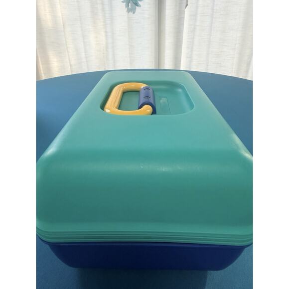 Caboodles Makeup Case Model 2602 Slide Tray Teal Blue Yellow Vintage 1990’s - Picture 7 of 16